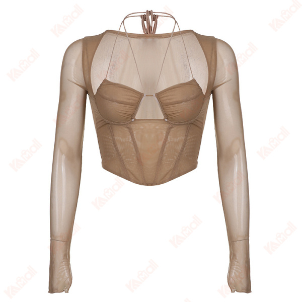 mesh khaki corset tank top